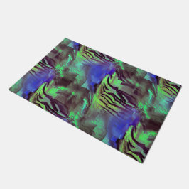 Abstracte mozaïektekening van roestgroen en blauw deurmat