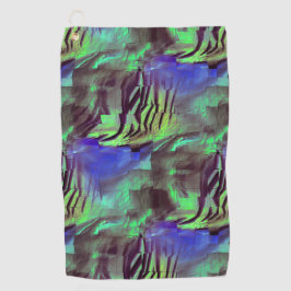 Abstracte mozaïektekening van roestgroen en blauw golfhanddoek