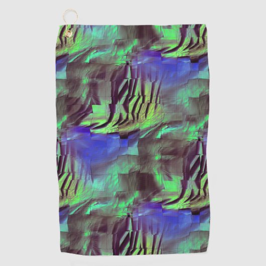 Abstracte mozaïektekening van roestgroen en blauw golfhanddoek (Voorkant)