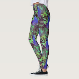 Abstracte mozaïektekening van roestgroen en blauw leggings