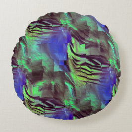 Abstracte mozaïektekening van roestgroen en blauw rond kussen