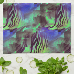 Abstracte mozaïektekening van roestgroen en blauw theedoek