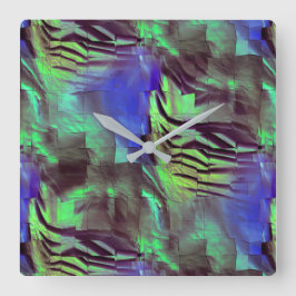 Abstracte mozaïektekening van roestgroen en blauw vierkante klok