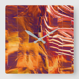 Abstracte mozaïektekening van roodgoudfolie vierkante klok