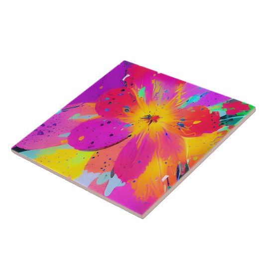 Abstracte multi gekleurde bloem tegeltje (Zijkant)