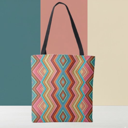 Abstracte multi-kleur zigzag strepen tote bag