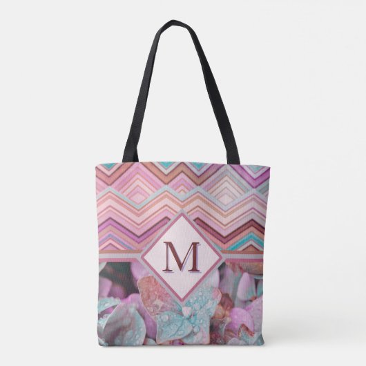 Abstracte multi-kleur zigzagstrepen tote bag (Achterkant)