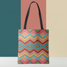 Abstracte multi-kleurige zigzag strepen tote bag