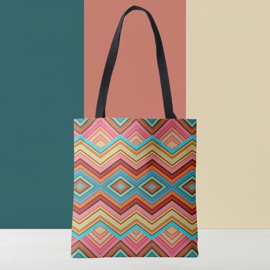 Abstracte multi-kleurige zigzag strepen tote bag