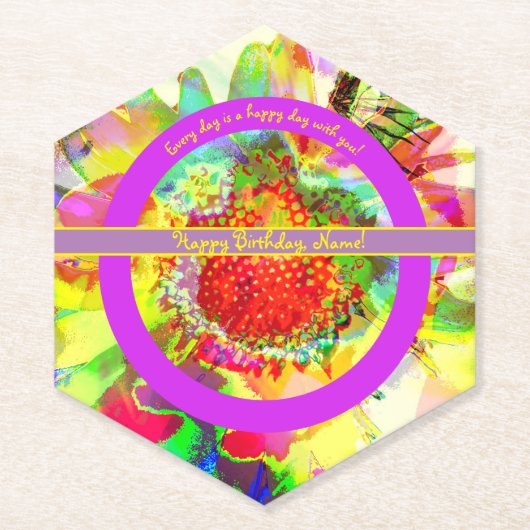 Abstracte Multicolor Personalized Birthday Kartonnen Onderzetters (Voorkant)
