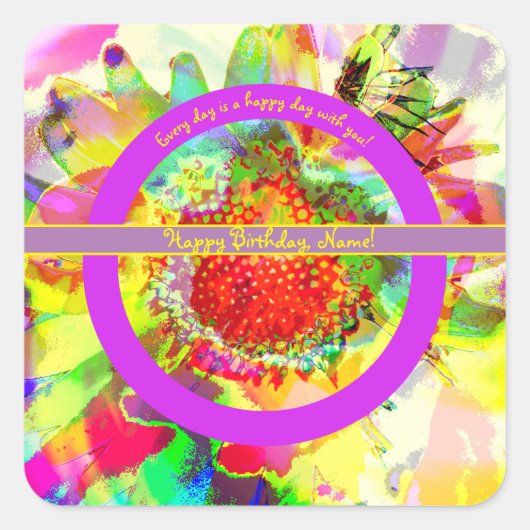 Abstracte Multicolor Personalized Birthday Vierkante Sticker (Voorkant)