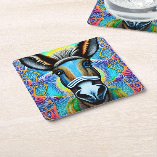 Abstracte Multicolored Little Donkey Kartonnen Onderzetters (Schuin)