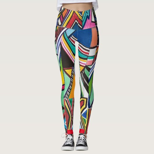 Abstracte multicolortekencollage leggings (Voorkant)