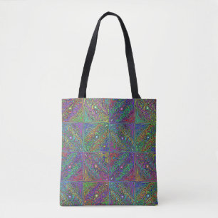 abstracte multikleurige neon tegelontwerp tote bag