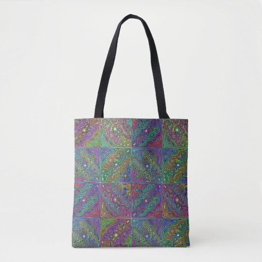 abstracte multikleurige neon tegelontwerp tote bag (Voorkant)