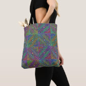 abstracte multikleurige neon tegelontwerp tote bag (Dichtbij)