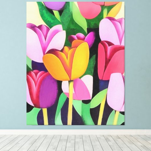 Abstracte multikleurige Tulpen met meerdere kleure Canvas Afdruk (Insitu (Houten vloer))