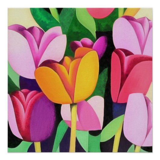Abstracte multikleurige Tulpen met meerdere kleure Perfect Poster (Voorkant)