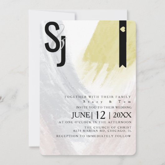 Abstracte Mustard Blush Brush Strokes Wedding Suit Kaart (Voorkant)