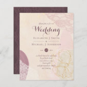 Abstracte Mustard Lace Merlot Wedding Invite Budge (Voorkant / Achterkant)
