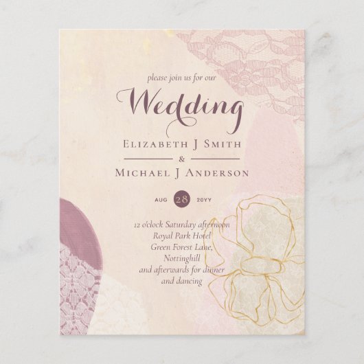Abstracte Mustard Lace Merlot Wedding Invite Budge (Voorkant)