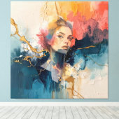 abstracte muurkunst, moderne kunst print, vrouw po canvas afdruk (Insitu (Houten vloer))