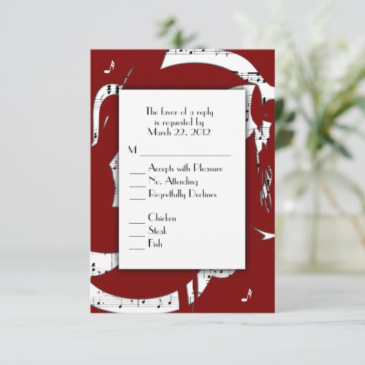 Abstracte Muziek RSVP met menukeuze in Maroon (Staand voorkant)
