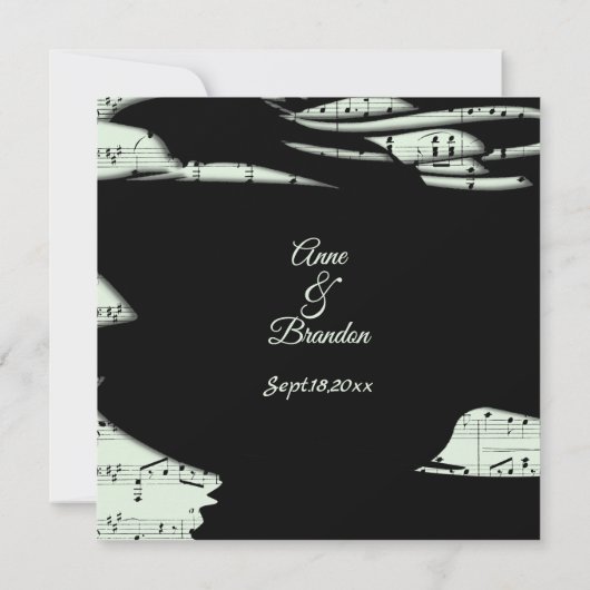 Abstracte muziek Thema bruiloft uitnodiging Mint G (Achterkant)