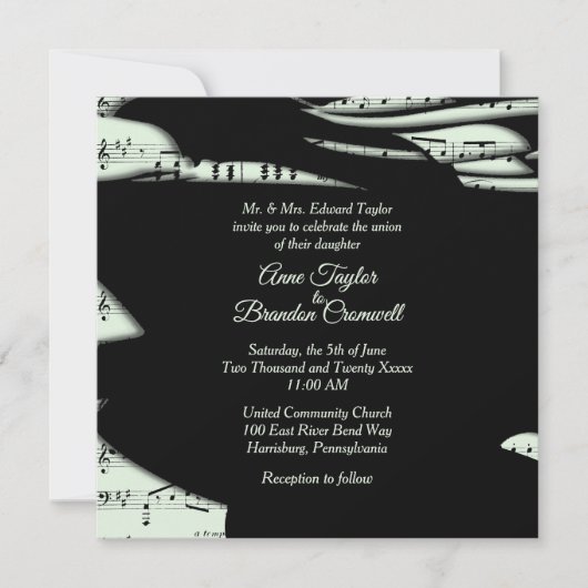 Abstracte muziek Thema bruiloft uitnodiging Mint G (Voorkant)