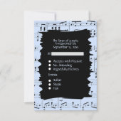 Abstracte muziek zwart en blauw RSVP met menu keuz (Voorkant)