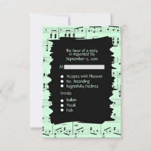 Abstracte muziek zwart en mint RSVP met menu keuze