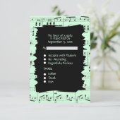 Abstracte muziek zwart en mint RSVP met menuoptie (Staand voorkant)
