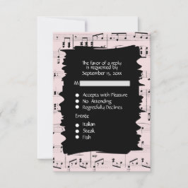 Abstracte muziek zwart en roze RSVP met menu keuze