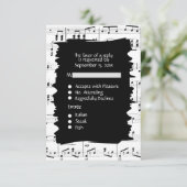 Abstracte muziek zwart-wit RSVP met menu keuze (Staand voorkant)