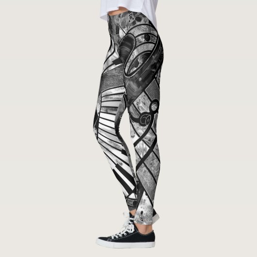Abstracte muziekkunst - Grijsverblindende texturen Leggings (Links)