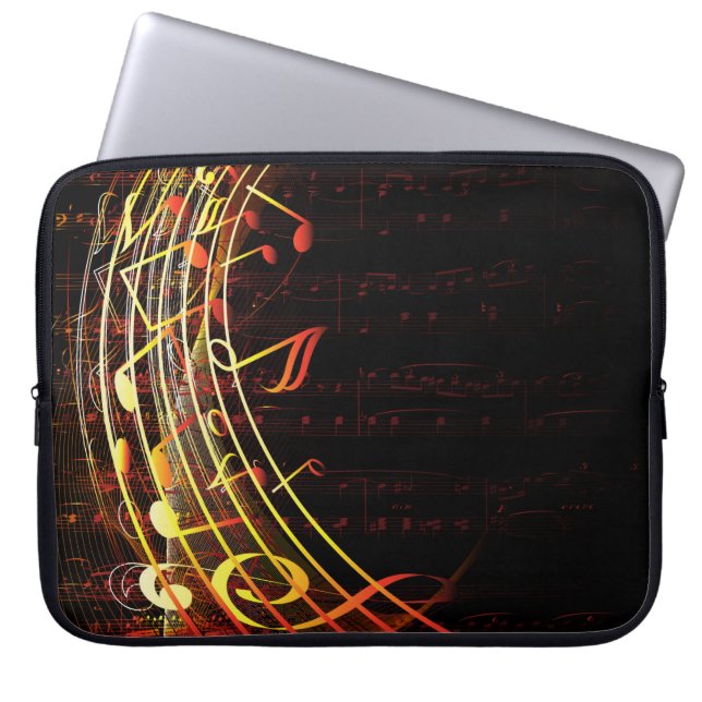 Abstracte Muzieknoten Achtergrondlaptophoes Laptop Sleeve (Voorkant)