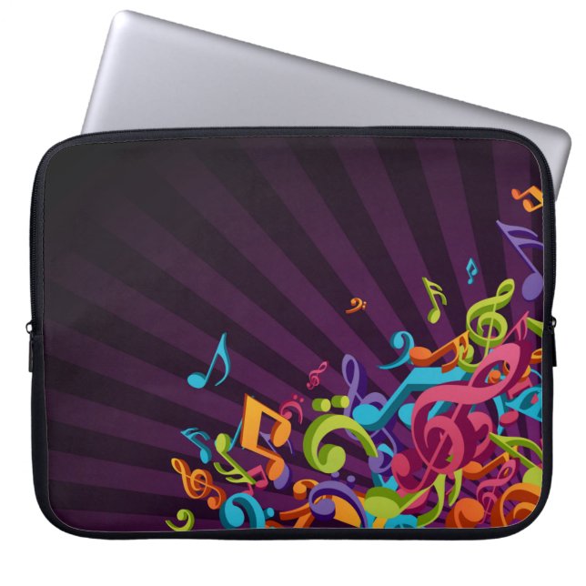 Abstracte Muzieknoten Achtergrondlaptophoes Laptop Sleeve (Voorkant)