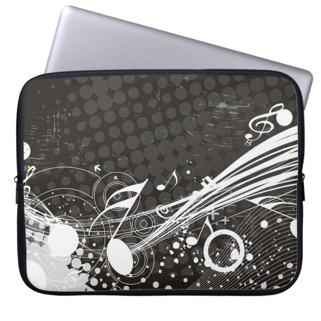 Abstracte Muzieknoten Achtergrondlaptophoes Laptop Sleeve (Voorkant)