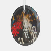 Abstracte muzieknoten: Lichten Bokeh achtergrond Glas Ornament (Voorkant links)