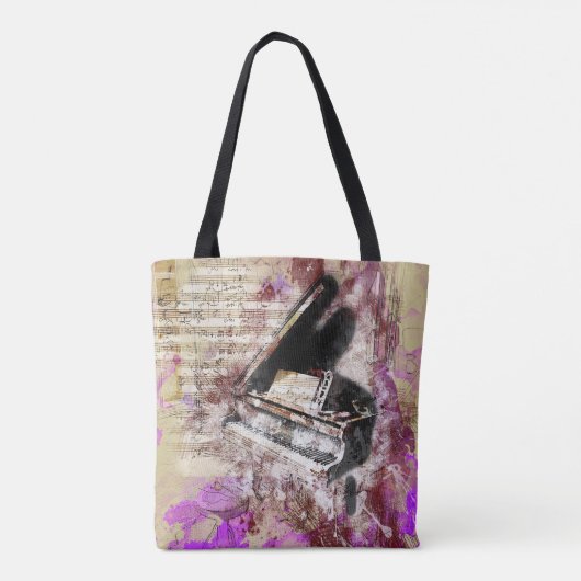 Abstracte muziekpiano Design Paarse Canvas tas (Achterkant)