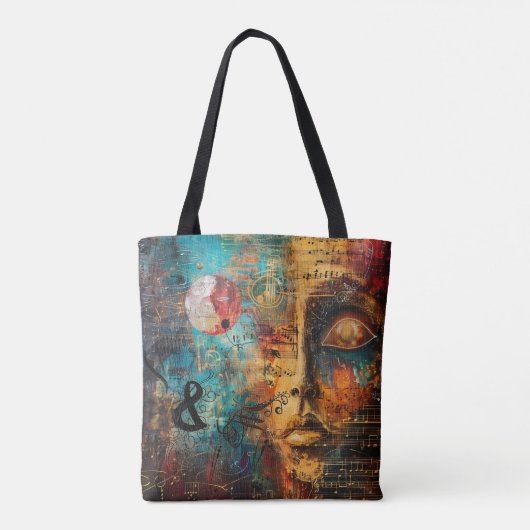 Abstracte muzikale partituur digitale kunst tote bag (Achterkant)