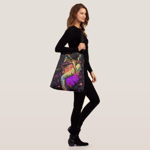 Abstracte muzikant die trompet speelt crossbody tas
