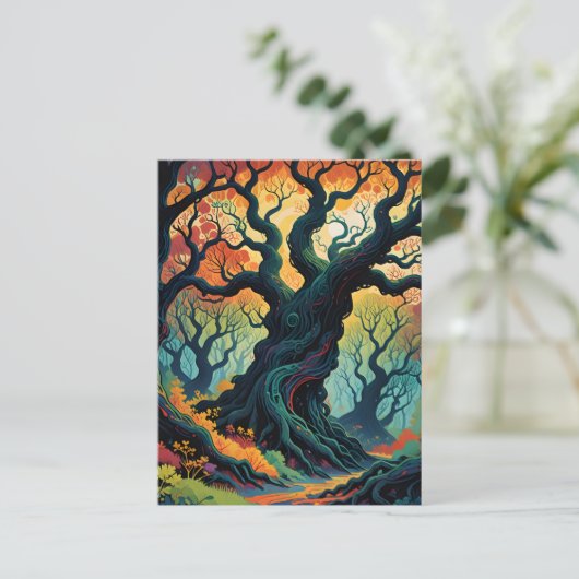 Abstracte mystieke bomen briefkaart (Staand voorkant)