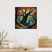 Abstracte mystieke bomen poster (Keuken)