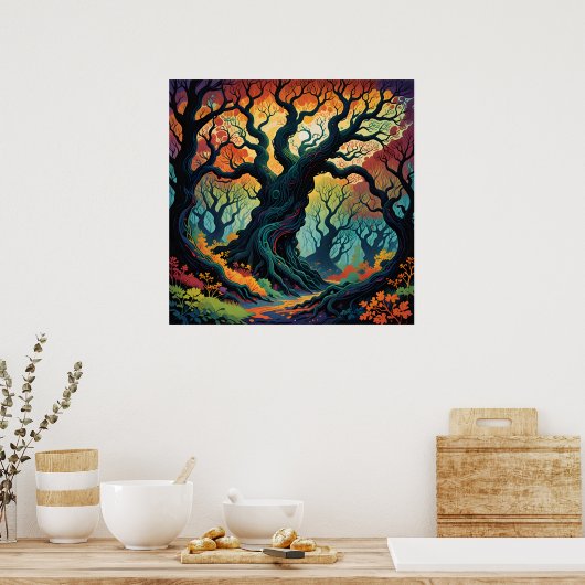 Abstracte mystieke bomen poster (Keuken)