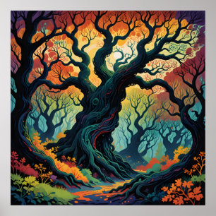 Abstracte mystieke bomen poster