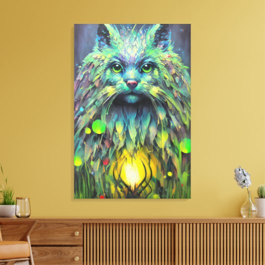 Abstracte mystieke kat fantasy kunst canvas afdruk (Insitu (Woonkamer))