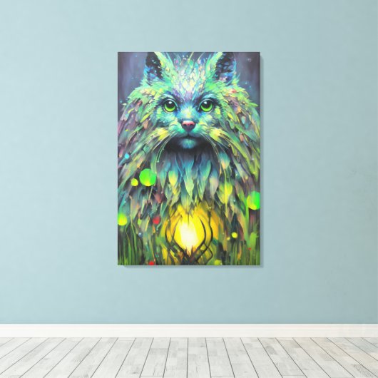 Abstracte mystieke kat fantasy kunst canvas afdruk (Insitu (Houten vloer))