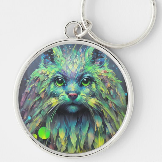 Abstracte mystieke kat fantasy kunst sleutelhanger (Voorkant)
