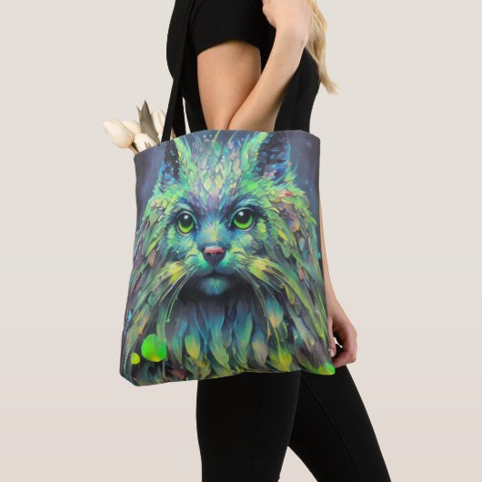 Abstracte mystieke kat fantasy kunst tote bag (Dichtbij)